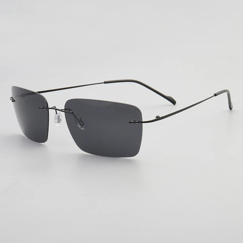 Classic Rectangle Mens Sun Glasses Metal Rimless Sunglasses Womens Polarized UV400 Driving Frames Yellow Brown Night Vision Lens