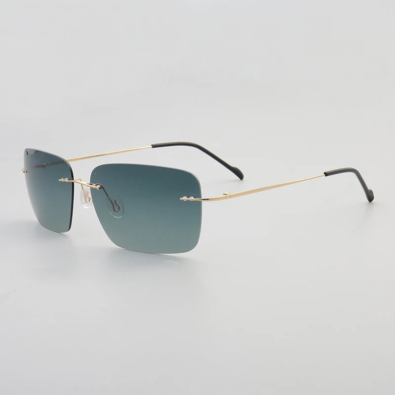 Classic Rectangle Mens Sun Glasses Metal Rimless Sunglasses Womens Polarized UV400 Driving Frames Yellow Brown Night Vision Lens