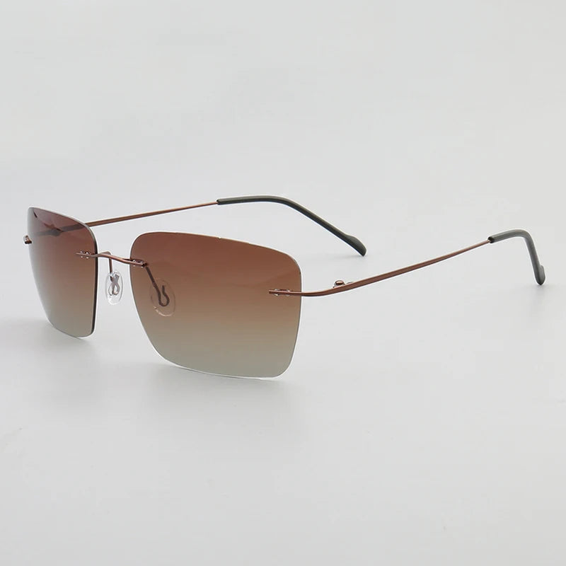 Classic Rectangle Mens Sun Glasses Metal Rimless Sunglasses Womens Polarized UV400 Driving Frames Yellow Brown Night Vision Lens