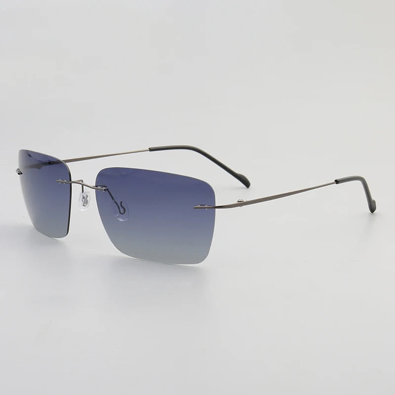 Classic Rectangle Mens Sun Glasses Metal Rimless Sunglasses Womens Polarized UV400 Driving Frames Yellow Brown Night Vision Lens