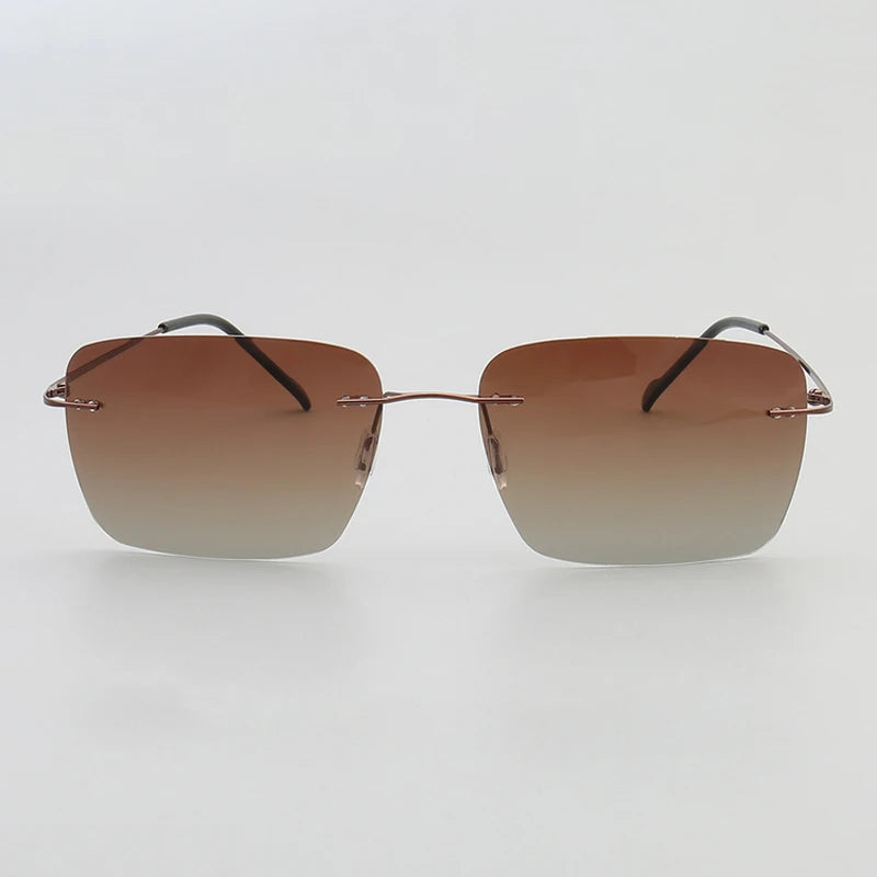 Classic Rectangle Mens Sun Glasses Metal Rimless Sunglasses Womens Polarized UV400 Driving Frames Yellow Brown Night Vision Lens