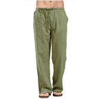 Men'S Cotton Linen Pants Summer Solid Color Breathable Linen Trousers Male Casual Elastic Waist Fitness Pants